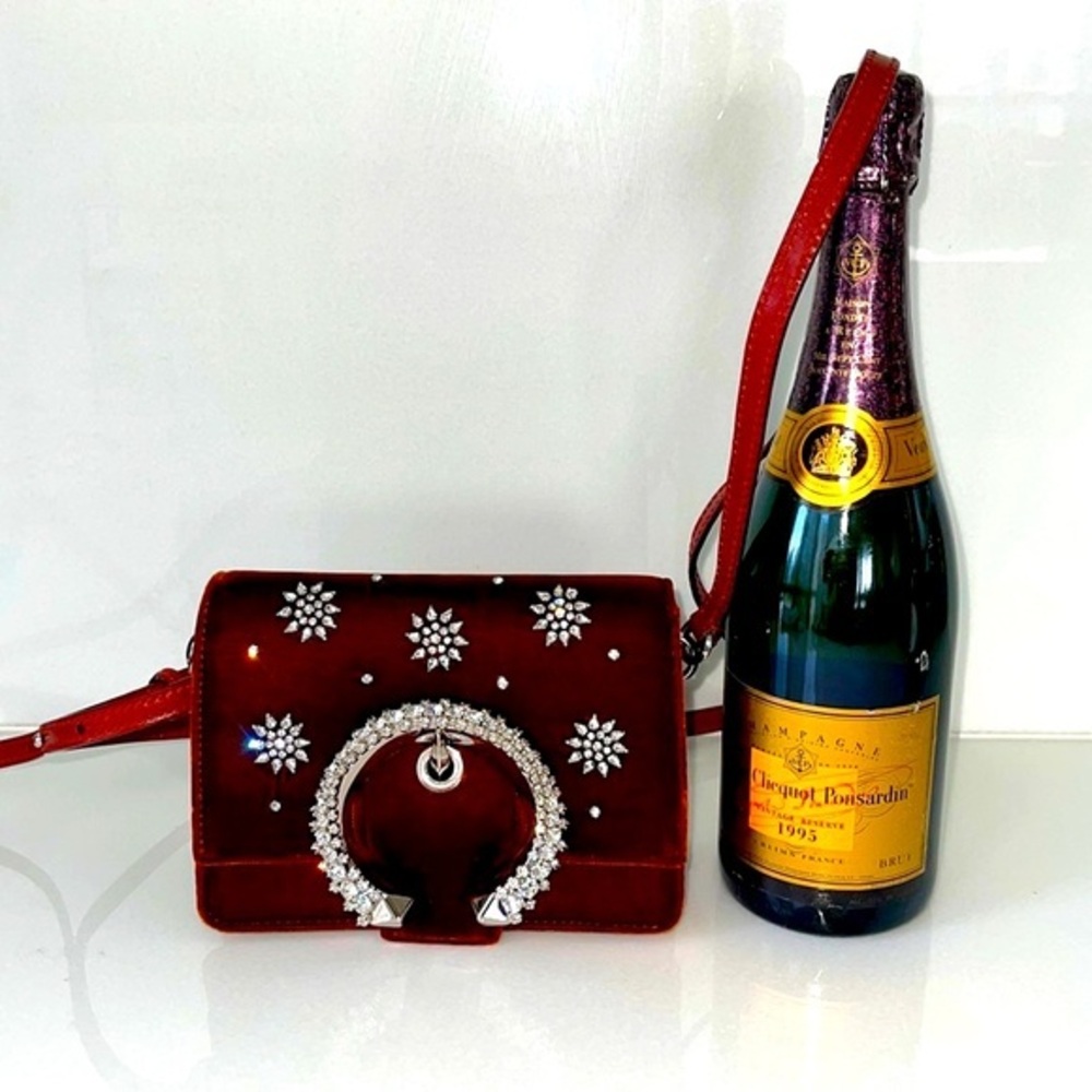 Jimmy Choo Madeline Velvet Shoulder Bag w/Crystal Posey Embroidery…